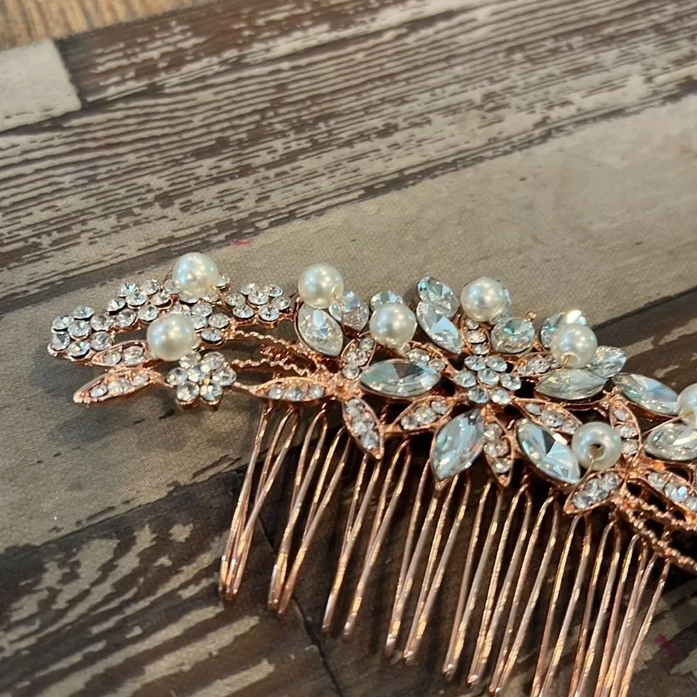 Gorgeous Bling Rose Goldtone Crystal Bridal Comb